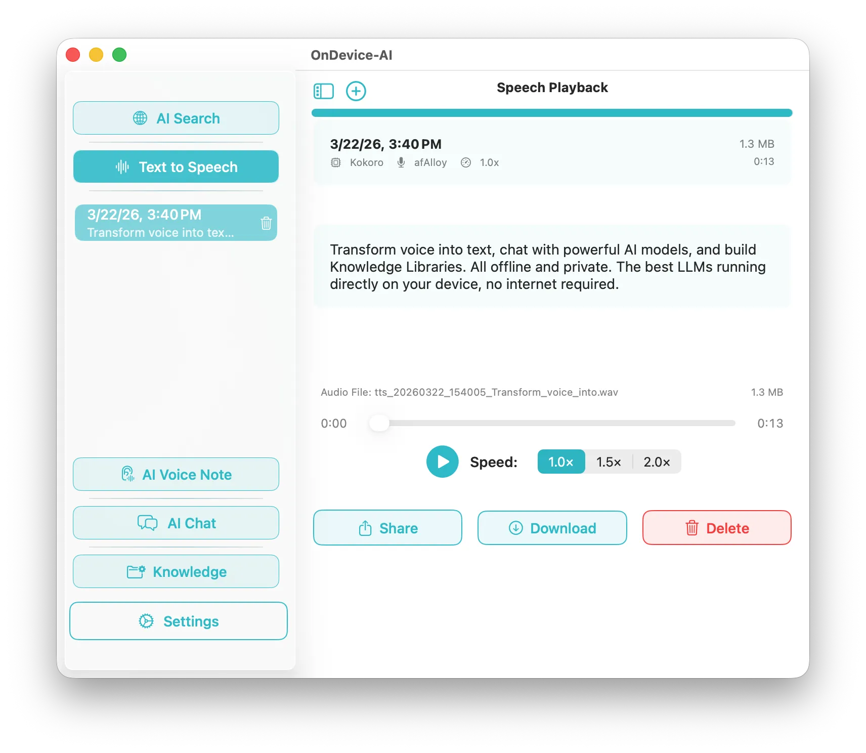 Text to speech history screen on Mac