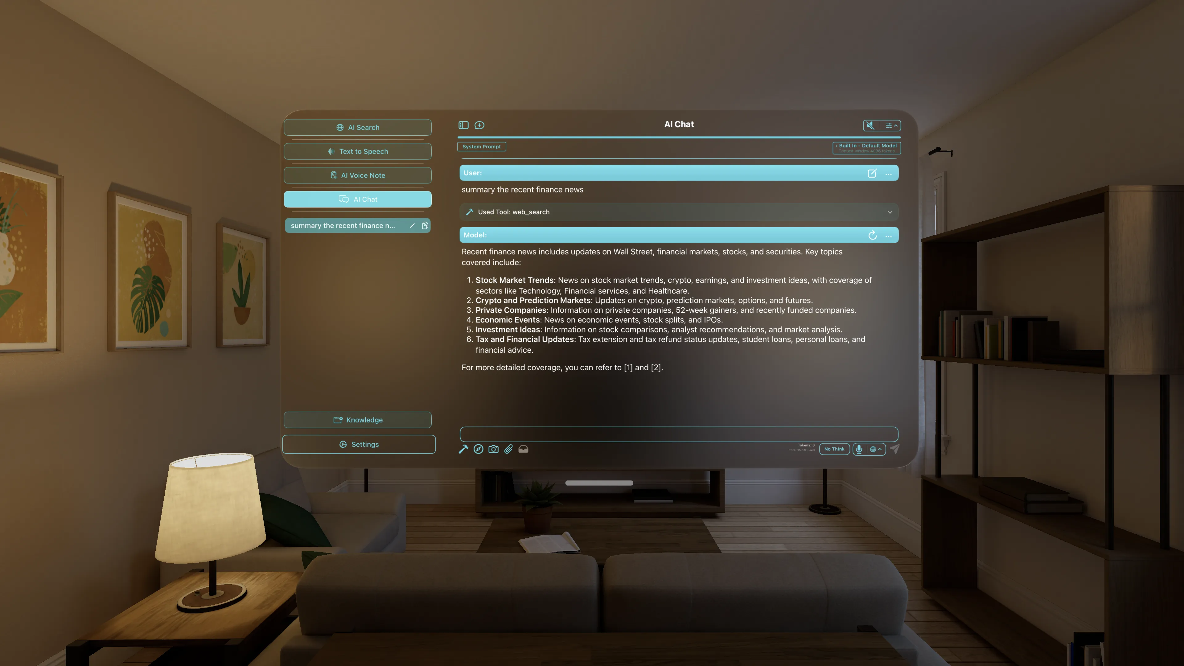 Web search tool calling interface on Apple Vision Pro